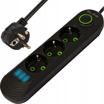 Napájecí kabel Prodlužovací Prodlužovací Kabel / Zásuvková Lišta Blow 3-zásuvky 3xUSB 2m černý