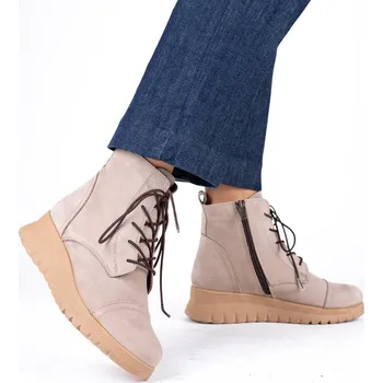 Dámské sandále Dámské béžové kotníčkové boty Letizia z kůže na vyšší podešvi Velikost: 41