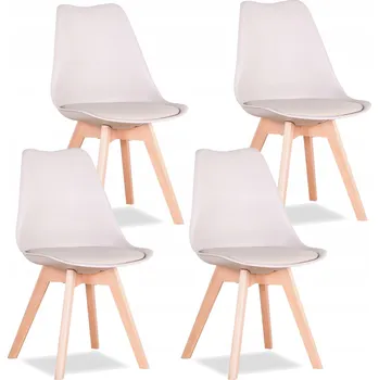 Jídelní židle SADA 4 ŽIDLÍ DO OBÝVACÍHO POKOJE KUCHYNĚ SKANDINÁVSKÉ BÉŽOVÉ DŘEVĚNÉ NOHY