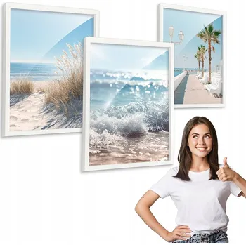 Obraz Sada 3 obrazů motiv MOŘSKÁ KRAJINA s bílým rámem 50x70 triptych do kuchyně