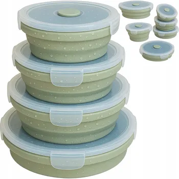 Dóza na potraviny Skládací silikonové misky na potraviny, kulaté, 4 ks, khaki, sada na oběd