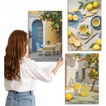 Obraz Kolekce obrazů na zeď Citrony limonáda modré dveře 3x 40x60 cm