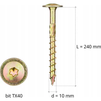 Vrut Tesařské vruty talířové pro dřevěné konstrukce, torx 10x240 50 Ks