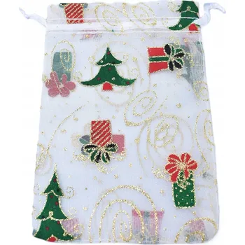 Vánoce Sáčky, pytlíčky z organzy Vánoční stromky a dárky, 10x15cm/ 12 Ks, Č. 03 Vánoce