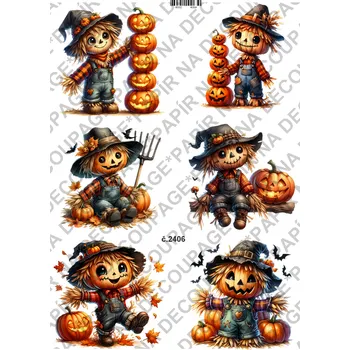 Umělecký papír Rýžový a soft papír na decoupage - Strašák, dýně - KB2406 Materiál: Soft, Rozměr: A4