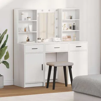 Toaletní stolek vidaXL Sada toaletního stolku s LED 3 pcs Bílá kompozitní dřevo [3334290]