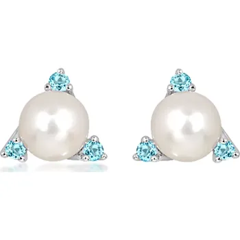 Náušnice Namare S Pearl and Blue Topaz - stříbrné náušnice s perlou a modrým topazem