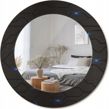 Zrcadlo Zrcadlo nástěnné s ozdobným rámem, futuristická abstrakce, průměr 50 cm