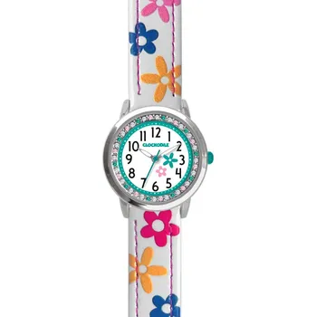 Hodinky CLOCKODILE Bílé dívčí dětské hodinky s kamínky a kytičkami