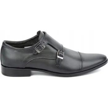 Pánské polobotky Pánské společenské elegantní boty na přezky Monki POLSKÉ 306LU šedé 41