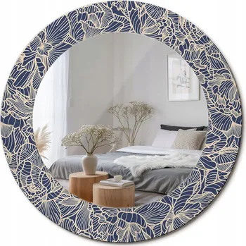 Zrcadlo Kulaté dekorativní zrcadlo na zeď s potiskem Květiny průměr 50 cm