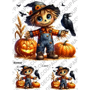 Umělecký papír Rýžový a soft papír na decoupage - Strašák, dýně - KB2417 Materiál: Soft, Rozměr: A4