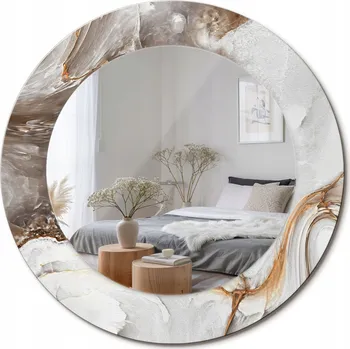 Zrcadlo Stylové kulaté zrcadlo na zeď s potiskem na skle Světlý mramor průměr 50 cm