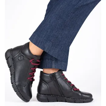 Dámské sandále Maciejka Dámské černé kotníkové kožené boty s pružnou vínovou tkaničkou Velikost: 40