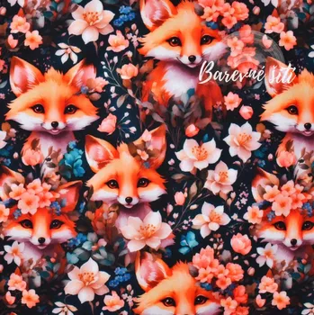 Zimní softshell Lišky v záplavě květů (E) (Zimní softshell potištěný)