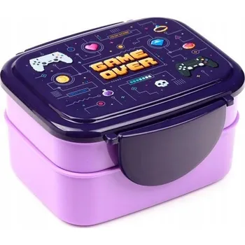Svačinový box Krabička na oběd Bento Clip Lock s příborem - Game Over