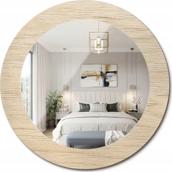 Zrcadlo Stylové kulaté zrcadlo na zeď s potiskem na skle Světlé dřevo průměr 60 cm