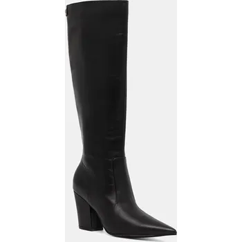 Dámské kozačky Kožené kozačky Guess NARIEL dámské, černá barva, na podpatku, FLFNRL LEA11 FLFNRL.LEA11.BLACK 99X, EUR 41