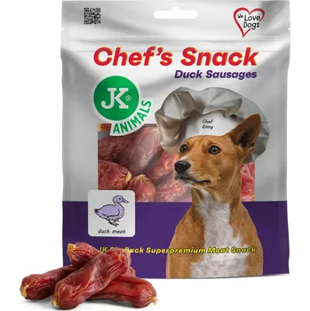 Pamlsek pro psa JK ANIMALS Chef's Meat Snack, sušené kachní klobásy 200 g