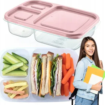 Svačinový box DĚLENÝ OBĚDOVÝ BOX S 3 PŘIHRÁDKAMI SNÍDAŇOVÝ BOX LUNCHBOX NA JÍDLO OBĚD