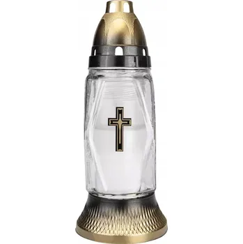Svíčka Skleněná Hřbitovní Svíčka s křížem 516BT výška 21cm parafínový vklad 22h LUKS