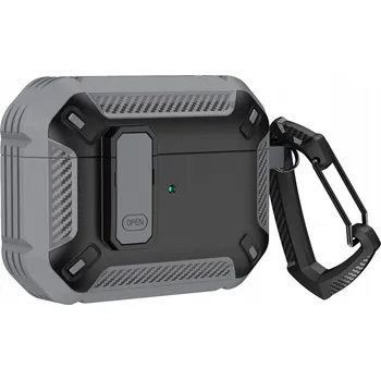 Pouzdro na mobilní telefon Pouzdro pancéřové pro Airpods 4 s karabinou - šedé