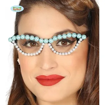 Retro brýle 50. léta s perličkami modro-bílé