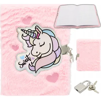 Zápisník Plyšový deník se zámkem na klíček Notes Modrý Jednorožec poník A5