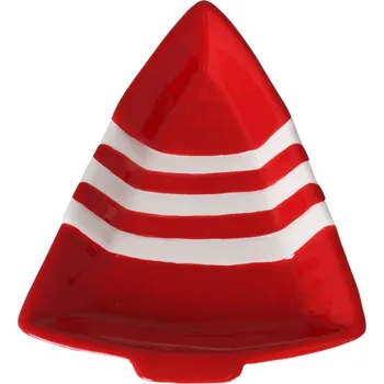 Vánoční dekorace KERAMICKÝ TALÍŘ VÁNOČNÍ STROMEK ČERVENO-BÍLÝ VELKÝ