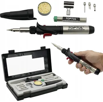 Páječka PLYNOVÁ PÁJEČKA HOŘÁK HORKOVZDUŠNÁ PISTOLE 150 W SE SADOU 8 NÁSTAVCŮ TOPTUL EGAE0801