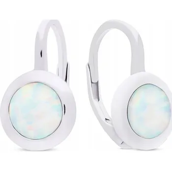 Náušnice Stříbrné Náušnice s bílým opálem, kulaté, závěsné, dámské, ryzost 925