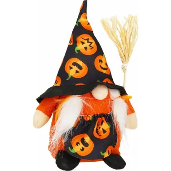 Vánoční dekorace Skřítek GNOM s koštětem 20 cm SPRINGOS HALLOWEEN