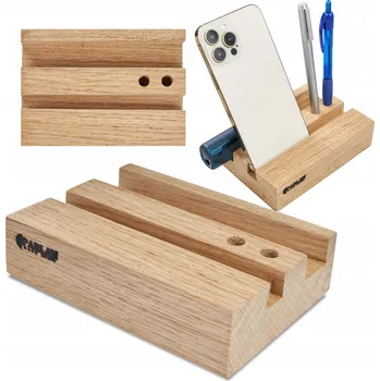 Stojan na Telefon na Stůl Dřevěný Organizér Dubový pro Práci Parlan Podložka