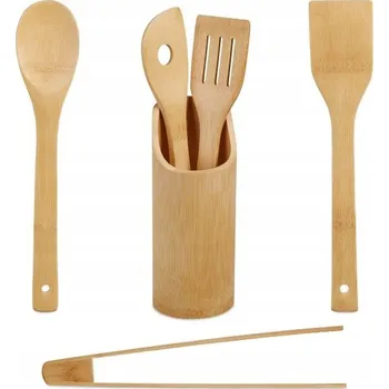 Příbor Sada bambusového kuchyňského náčiní 6 kusů lžíce kleště relaxdays