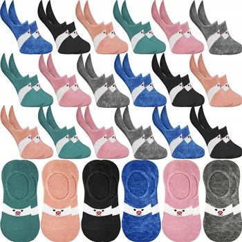 Dámské oblečení 6-PAR Kotníkové Ponožky Dámské bavlněné baleríny Ponožky Silikon na patě 39-42