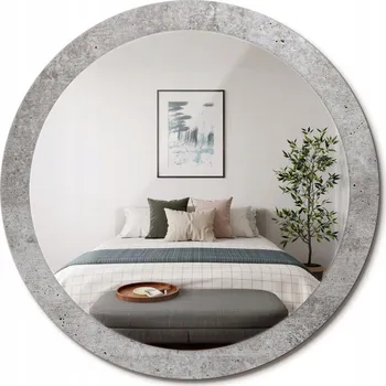 Zrcadlo Kulaté nástěnné dekorativní zrcadlo v rámu ze skla Šedý beton průměr 90 cm