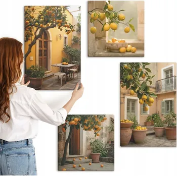 Obraz Dekorativní Sada Obrazů na Plátně Set Zahrada citrusů na slunci 4 kusy