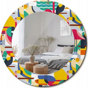Zrcadlo Zrcadlo nástěnné s ozdobným rámem Geometrické tropické ptactvo průměr 50 cm