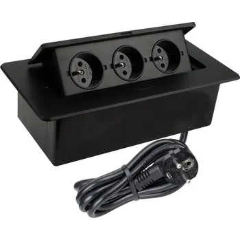 Elektrická zásuvka Výklopný blok zásuvek, 3x 230V / 16A, zaoblené hrany, kabel 1.5m, barva černá