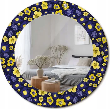 Zrcadlo Stylové kulaté zrcadlo na zeď s potiskem na skle Malé kytičky průměr 50 cm