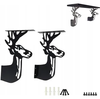 Věšák Konzole / Nástěnná podpěra s motivem jelena, černá, rustikální