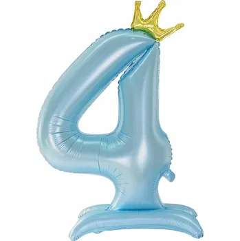 Balónek Fóliový balónek stojící ČÍSLICE 4 s korunou, modrý, 100 cm