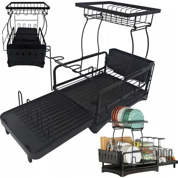 Odkapávač na nádobí ODKAPÁVAČ NA NÁDOBÍ S ODKAPEM NA PŘÍBORY, VELKÝ, DVOUÚROVŇOVÝ, ČERNÝ