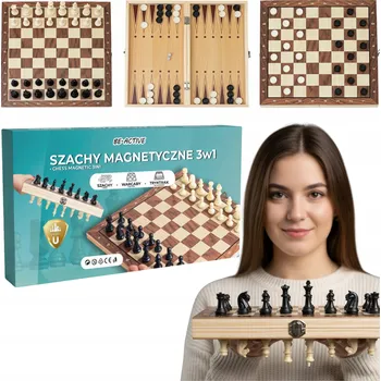 Desková hra Hra na šachy vrhcáby triktrak 3v1 dřevěné magnetické Be-active.pl