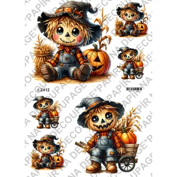 Umělecký papír Rýžový a soft papír na decoupage - Strašák, dýně - KB2412 Materiál: Soft, Rozměr: A4
