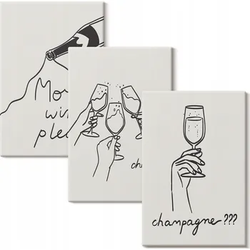 Obraz Dekorativní Sada Obrazů na Plátně Set Šampaňské Víno line-art 3x 40x60 cm