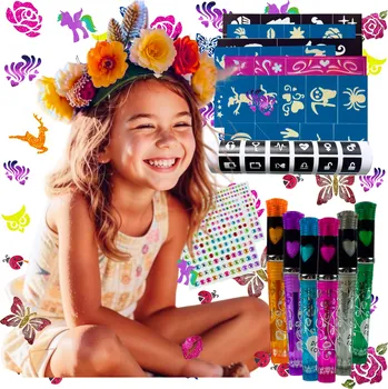 kreativní sada BROKÁTOVÉ TETOVÁNÍ POPISOVAČE NA MALOVÁNÍ NA KŮŽI S BROKÁTY + ŠABLONY