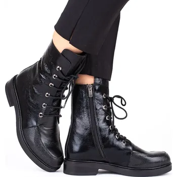 Dámské sandále Dámské vysoké šněrovací polokozačky Letizia z lesklé černé kůže Velikost: 38