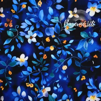 Zimní softshell Modrožluté kvítky a lístečky (E) (Zimní softshell potištěný)