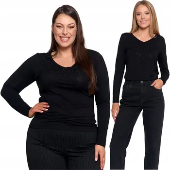 Podprsenka DÁMSKÁ BLŮZA VISKÓZA DLOUHÝ RUKÁV MORAJ ZDOBENÁ KŘIŠŤÁLKY ČERNÁ L